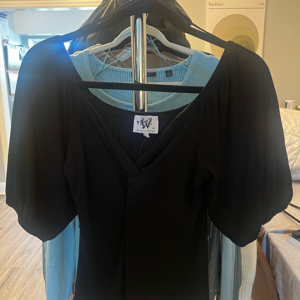 Who What Wear Black Puff Sleeve Blouse